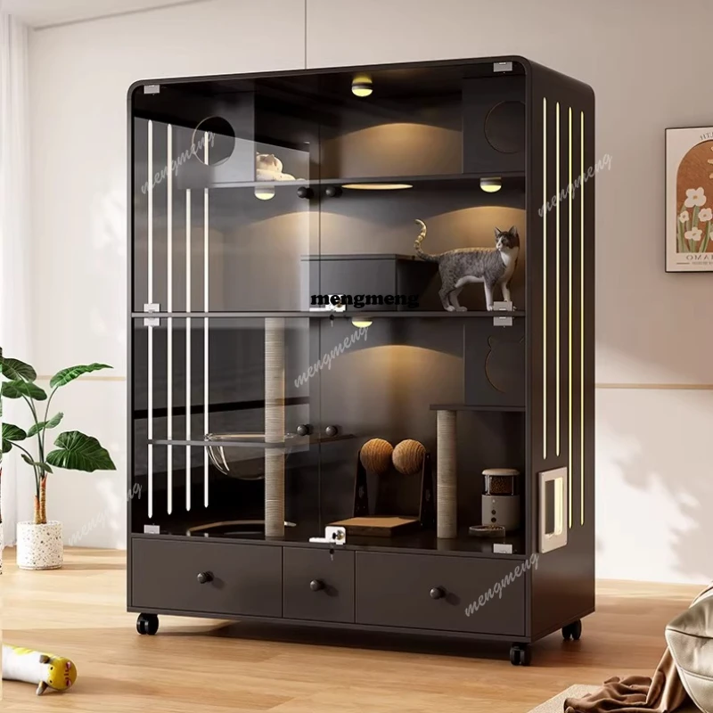 Solid wood household indoor cat nest intelligent cat cabinet with toilet integrated cat cabinet luxury cattery