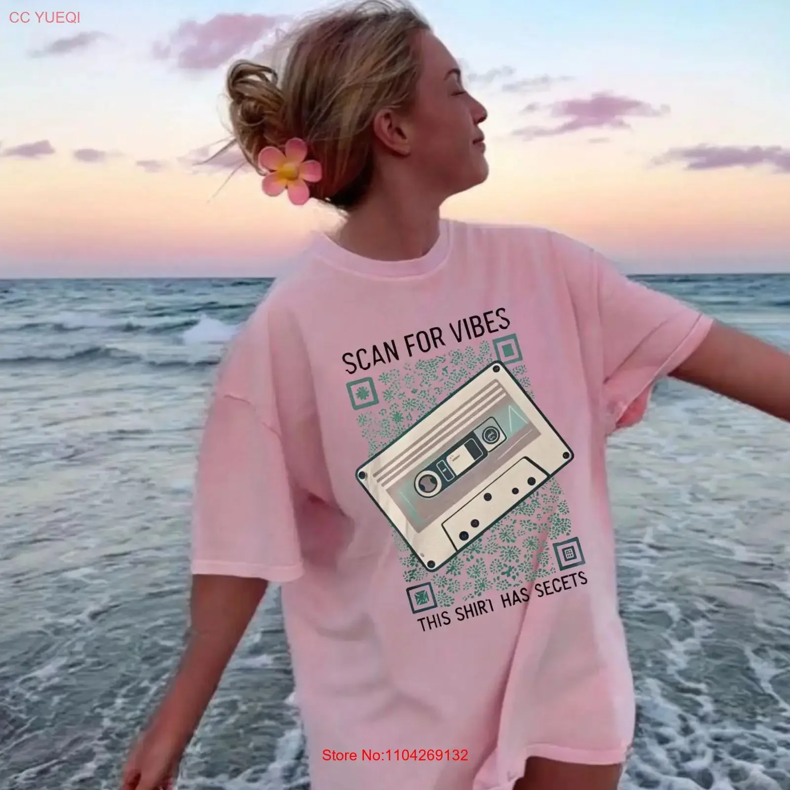 Scan for Vibes QR Code T Shirt Retro Cassette Secret PlaylisT Interactive Music Vaporwave Aesthetic vintage Washed streetwear