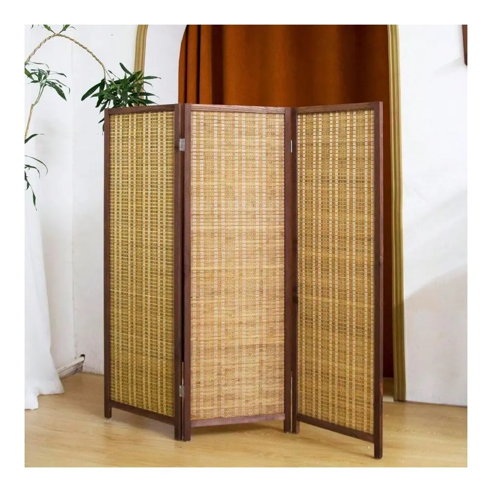 Panel corto divisor de ambientes, biombo plegable de bambú de 3.95 pies de altura, separador de ambientes independiente de panel corto