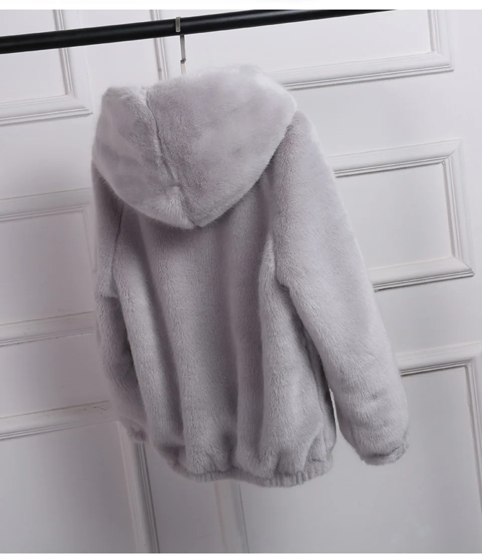 Women\'s Winter Coat Female Mink Cashmere Warm Jacket Loose Plush Hooded Thick Coat Teddy Jacket Rabbit Imitation Fur Outcoat