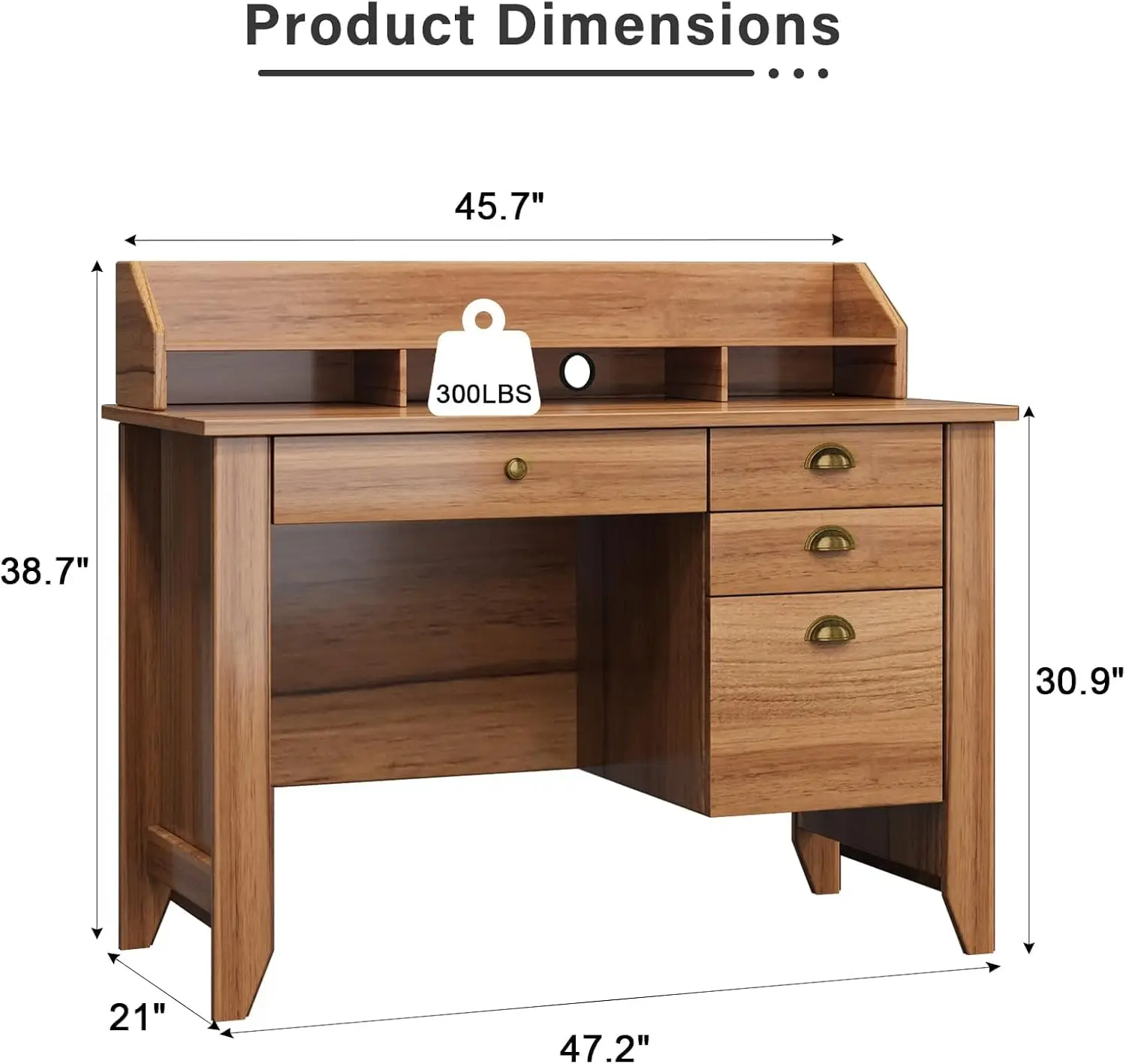 4 EVER WINNER Desk with Drawers with Hutch, 47 Inch Home Office Desk with File Drawer and Monitor Stand, Wood Desk Writing Study