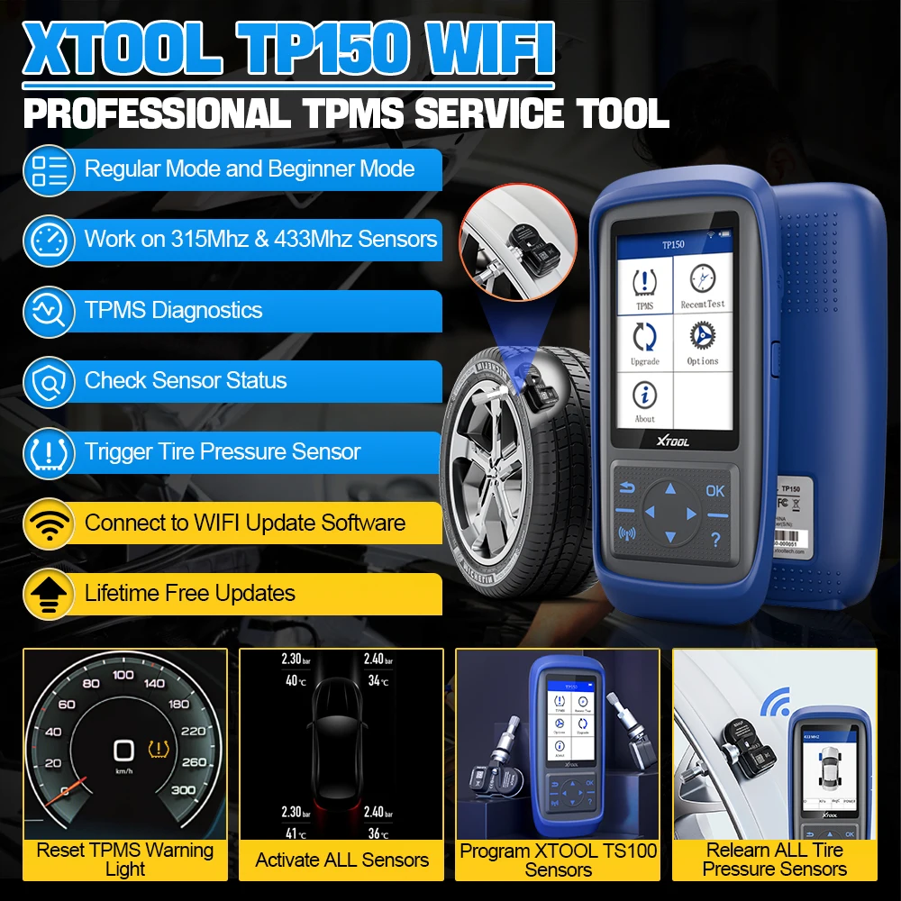 XTOOL TP150 WIFI TPMS Programming Diagnostic Tool Activate All Sensor Work On 315 433MHz Tire Pressure Monitor Read Clear DTCs