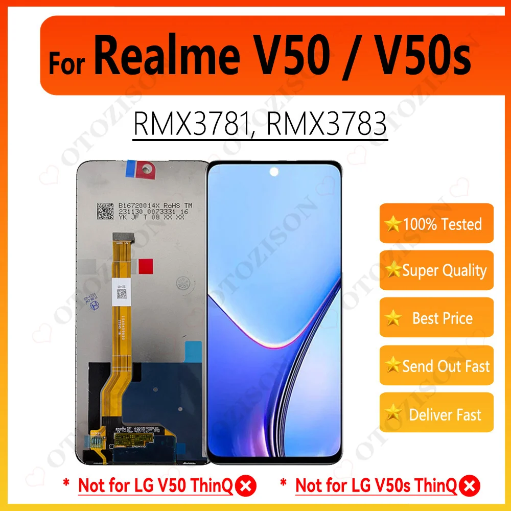 Pantalla LCD de 6.72" para OPPO Realme V50, Pantalla LCD V50s con Marco RMX3781 RMX3783, Pantalla Táctil Digitalizadora, Ensamblaje de Panel, Pantalla V50s