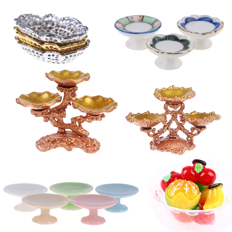 1PC 1:12 Miniature Food DIY Craft for Dollhouse Mini  Ceramics Dessert Pan Cake Stand Fruit Tray Doll Kitchen Toys