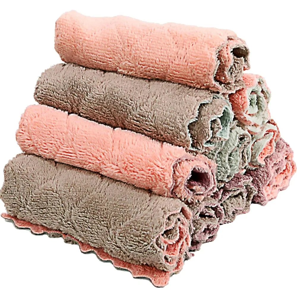 

Super Absorbent Coral Velvet Microfiber Kitchen Cleaning Cloths Quick Dry Soft Washable Dish Towels 10 Pack