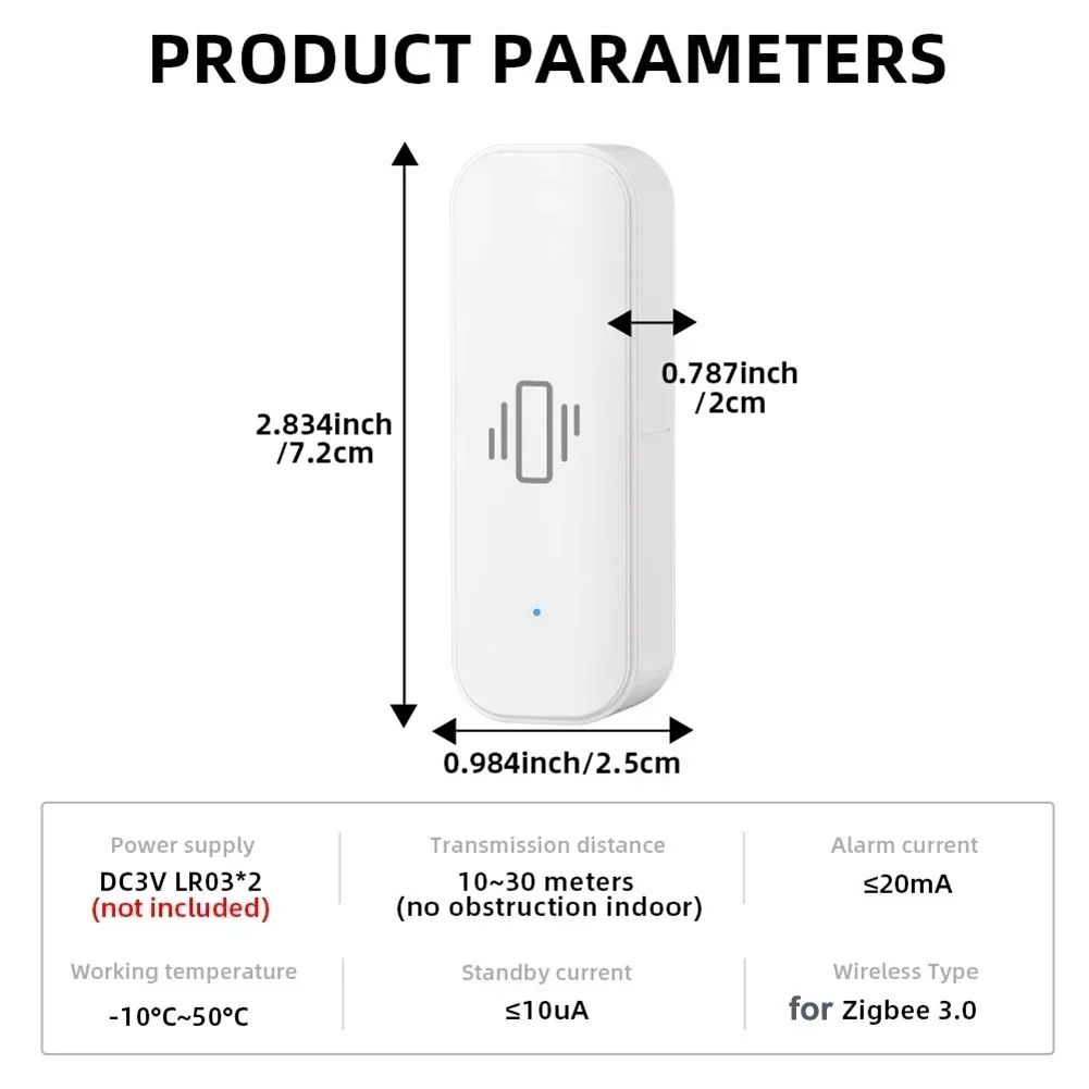 For Zigbee Vibration Sensor For Tuya Smart Vibration Sensor WIFI Real-Time Alarm App Real-time Remote Monitor