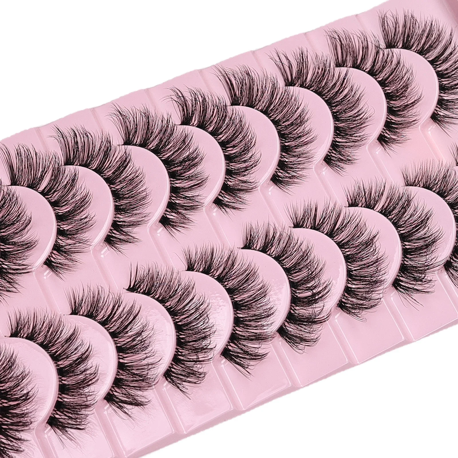 10 Pairs Natural Fluffy False Eyelashes Wispy Lashes 3D Volume Strip Lashes D Curl Fake Eyelashes with Clear Band Eye Lashes