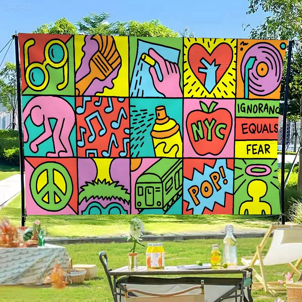 لافتة ديكور منزلي لغرفة الخيال العلمي الكبير مطبوعة بعلم كبير من K-Keith art Haring #6