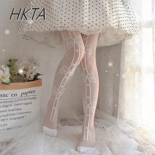 

Cute Girl Lolita Long Socks Women Summer Tube Spun Glass Ultra-Thin Knee Socks Female Lolita Japanese Style Lace White Stockings