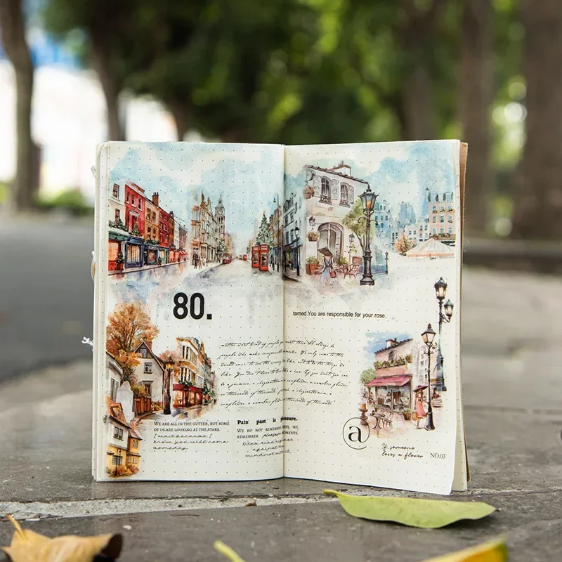 1Roll Adhesives Water Activated PET Tape Street Corner Travelogue Urban Street Scene Rubber Adhesive Masking Scrapbook 60mm*2m