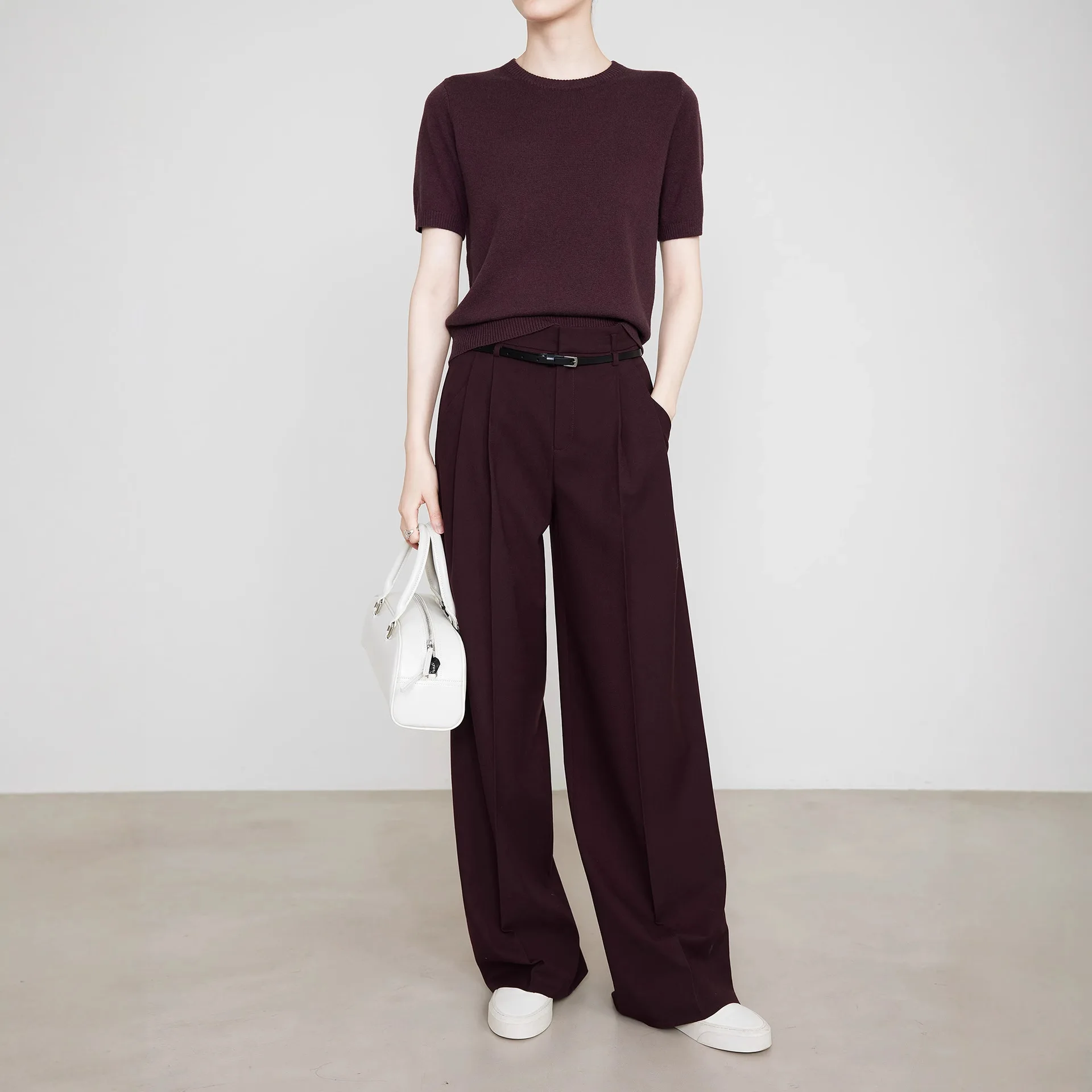 ผู้หญิงสูงเอว Minimalism อเนกประสงค์กางเกงขากว้างฤดูใบไม้ผลิฤดูใบไม้ร่วงใหม่แองโกลาสีแดงกางเกงตรงสบายๆความยาวกางเกง