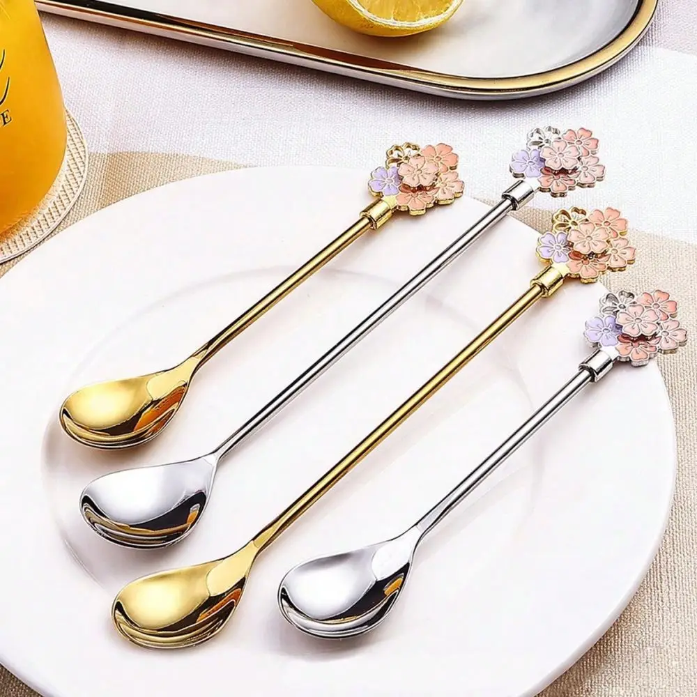 1 piece Cherry blossom long spoon (gold/silver) Cherry blossom dessert coffee spoon, cocktail mixing spoon, ice spoon