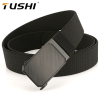TUSHI Brand Luxury Leisure Belt Men Sturdy Nylon Metal Automatic Buckle Elastic Duty Belt Tactical Outdoor Girdle Accessories