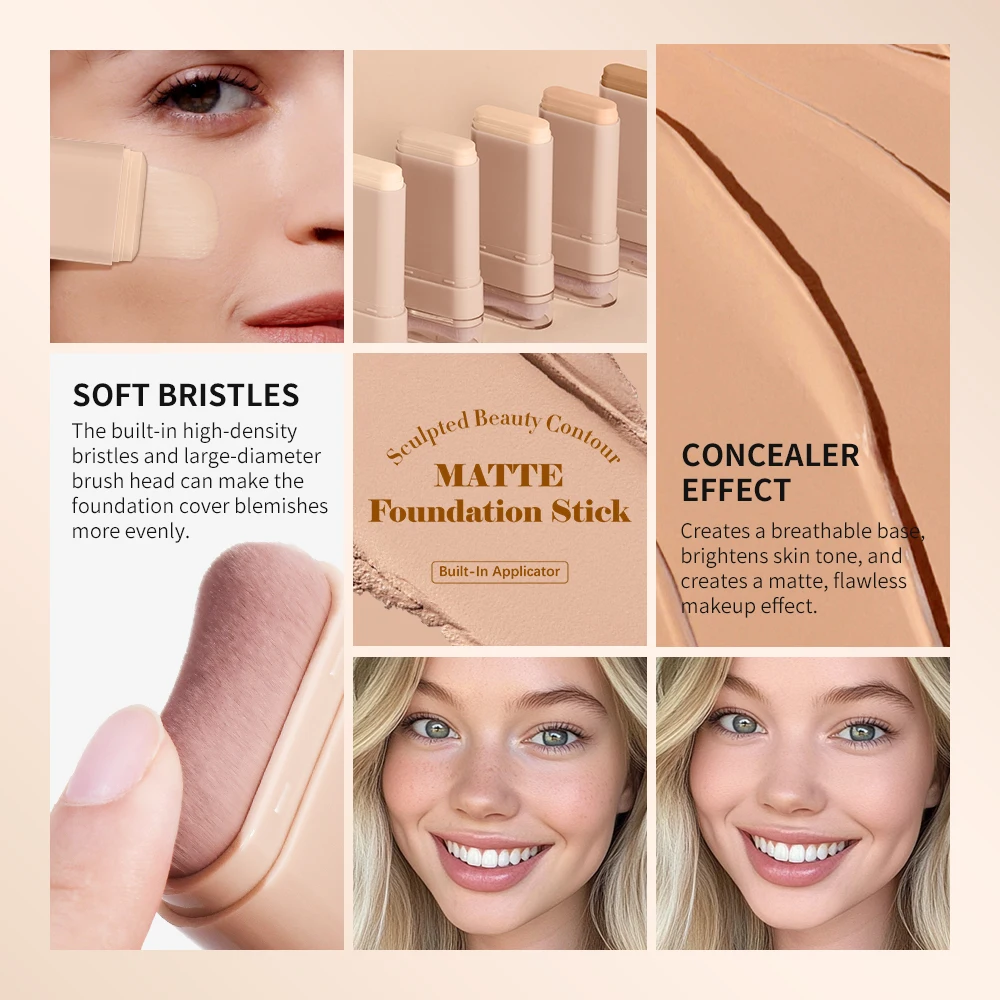 عصا كريم أساس غير لامعة تغطية مقاومة للماء للسفر، عصا كريم أساس لا تشوبه شائبة، خفيفة الوزن لتعزيز إشراق البشرة، مكياج الوجه #3