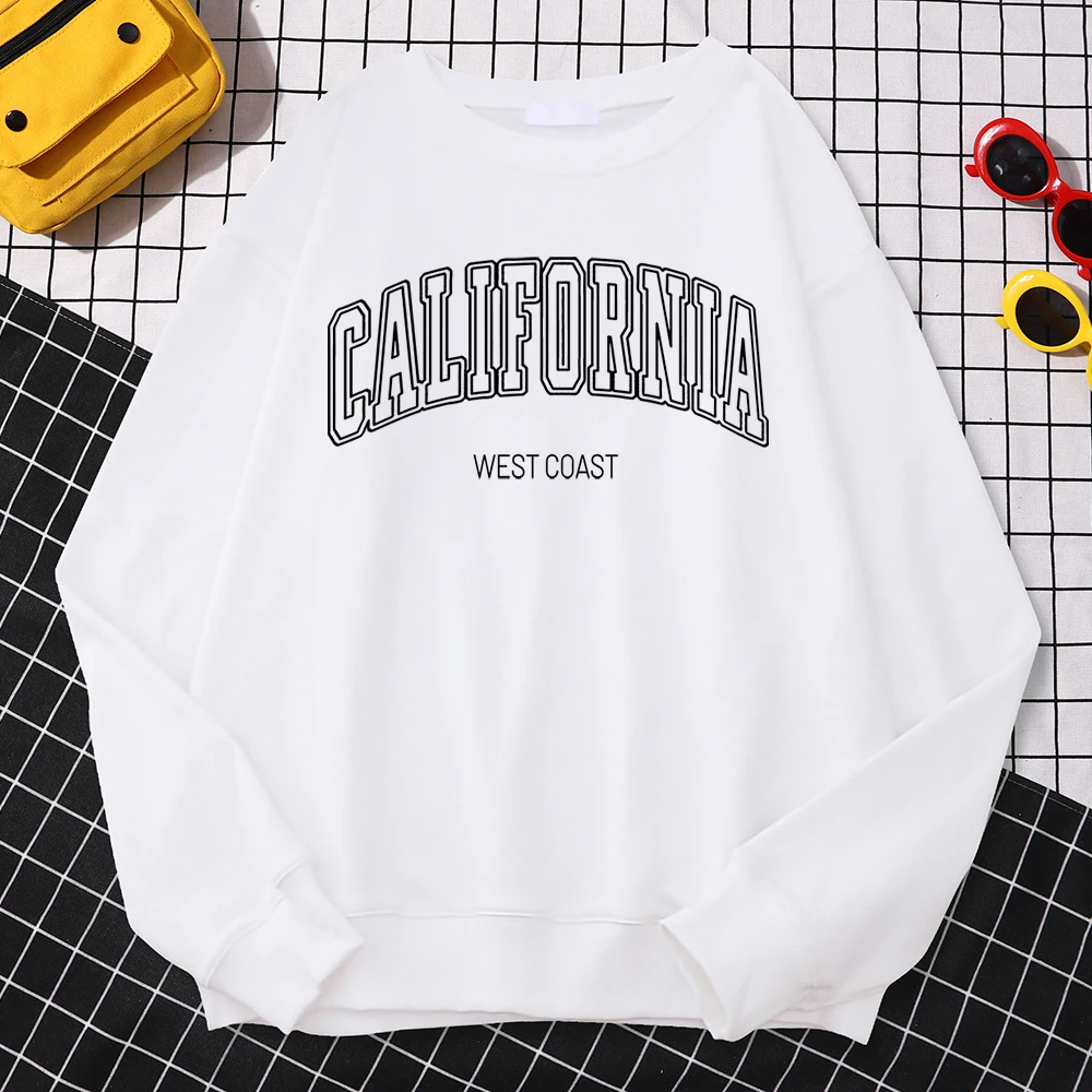 Autumn Funny Woman Sweatshirts California West Coast Printing Hoody Crewneck Drop Sleeves Pullover Warm Soft Ladies Sportswear