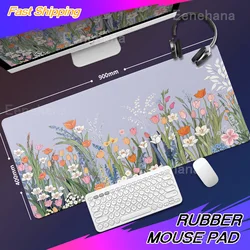 Aesthetics Flowers Green Leaves Mousepad XXL Gamer Mouse Pad Soft Natural Rubber PC Desktop E-Sports Mousemat Extended Table Mat