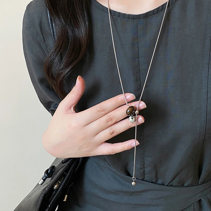 موضة عين النمر حجر قلادة الانسحاب قلادة للنساء سترة طويلة سلسلة ريترو مجوهرات اكسسوارات #3