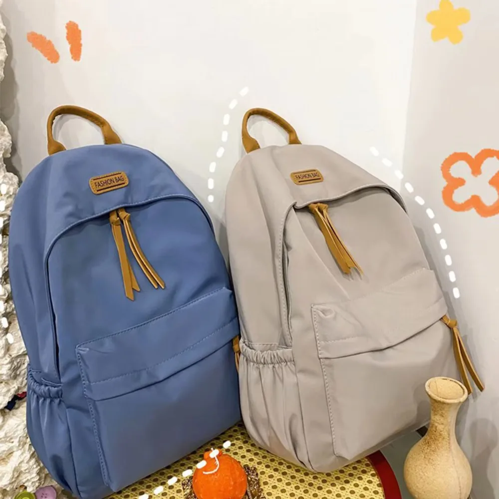 Durable Solid Color School Bag Fashion Nylon Large Capacity Bag Casual Lightweight Student Backpack Female
