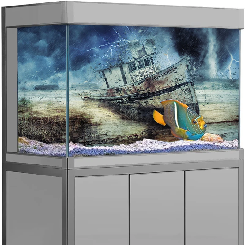

Aquarium Background Sticker Ship Poster Fish Tank Decoration Self Adhesive Wallpaper 3d Background
