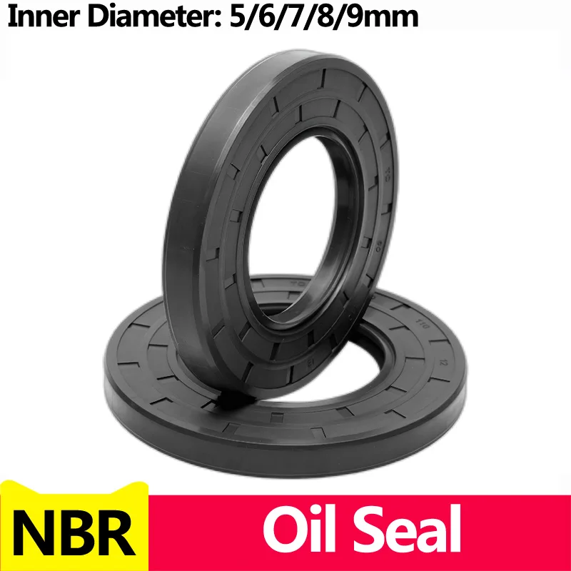 Black NBR Framework Oil Seal TC Nitrile Rubber Cover Double Lip with Spring for Bearing Shaft,ID*OD*THK  5/6/7/8/9MM