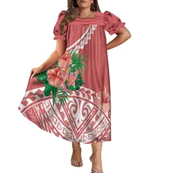 Polynesian Island Style Mumu Women'S Short Sleeve Dress Summer Resort Island Style Features National Clothing Fashion Long Dress