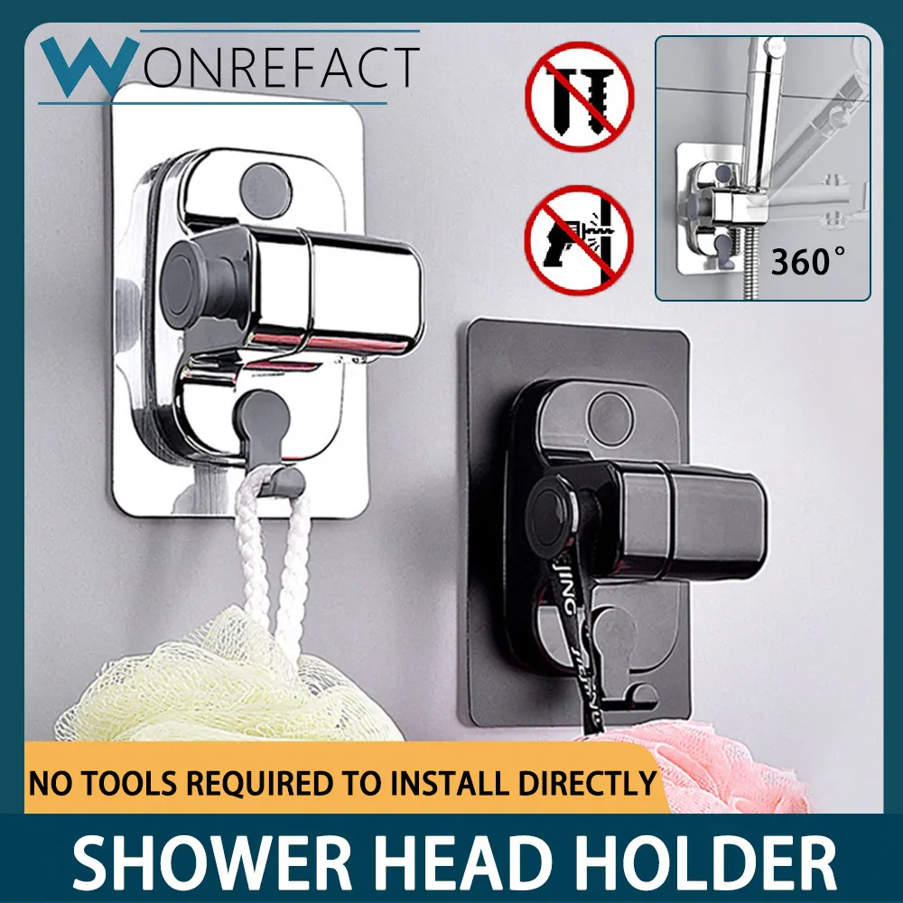 No Drill Shower Head Holder Adjustable Wall-Mounted Shower Head Holder Shower Guide Holder Bathroom Accessories Universal Bracke