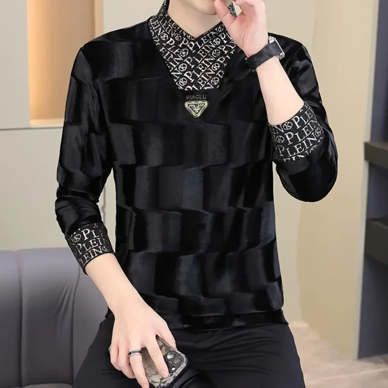 Outono inverno veludo moletom masculino moda versátil fino manter quente casual pulôver com capuz xale colarinho camisetas sociais