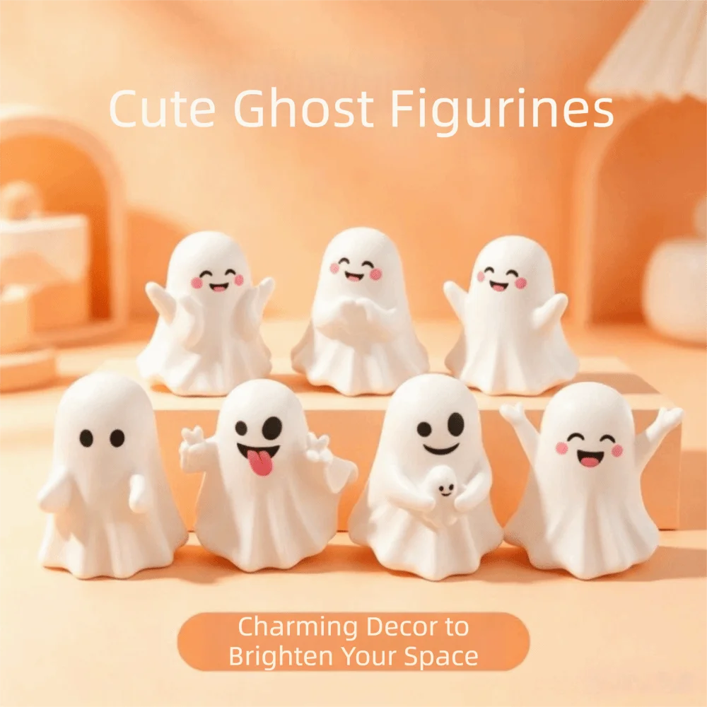 Flocked Texture Ghost Figurines Smiling Faces Pure White Color Ghost Pen Holder Lightweight Eco Friendly Mini Ornament
