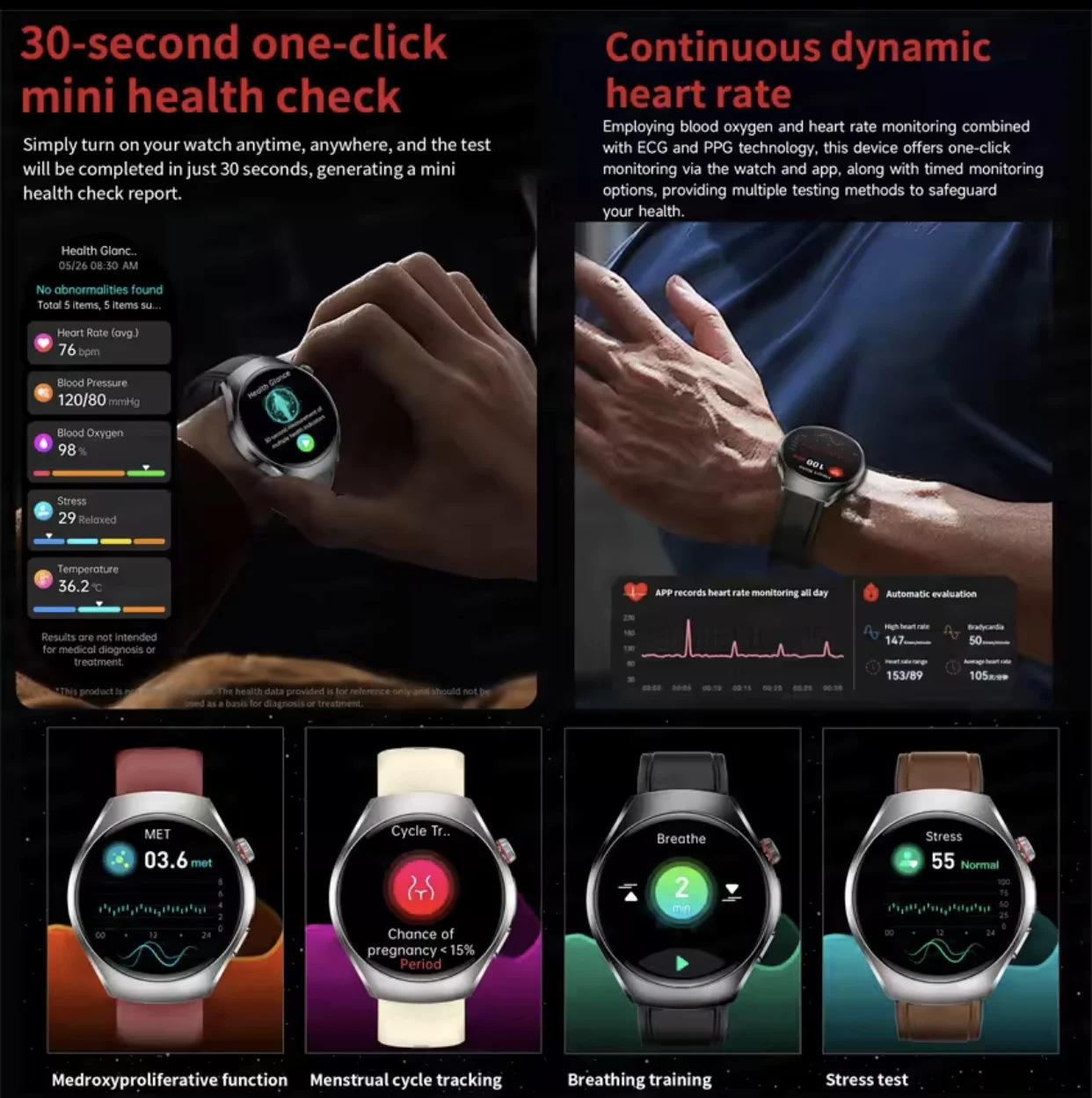 2026 Professional Medical Watch ECG Body Fat Uric Acid Lipids Blood Oxygen 100+ Sports AMOLED Screen BT Call Health Smart Watch view 5