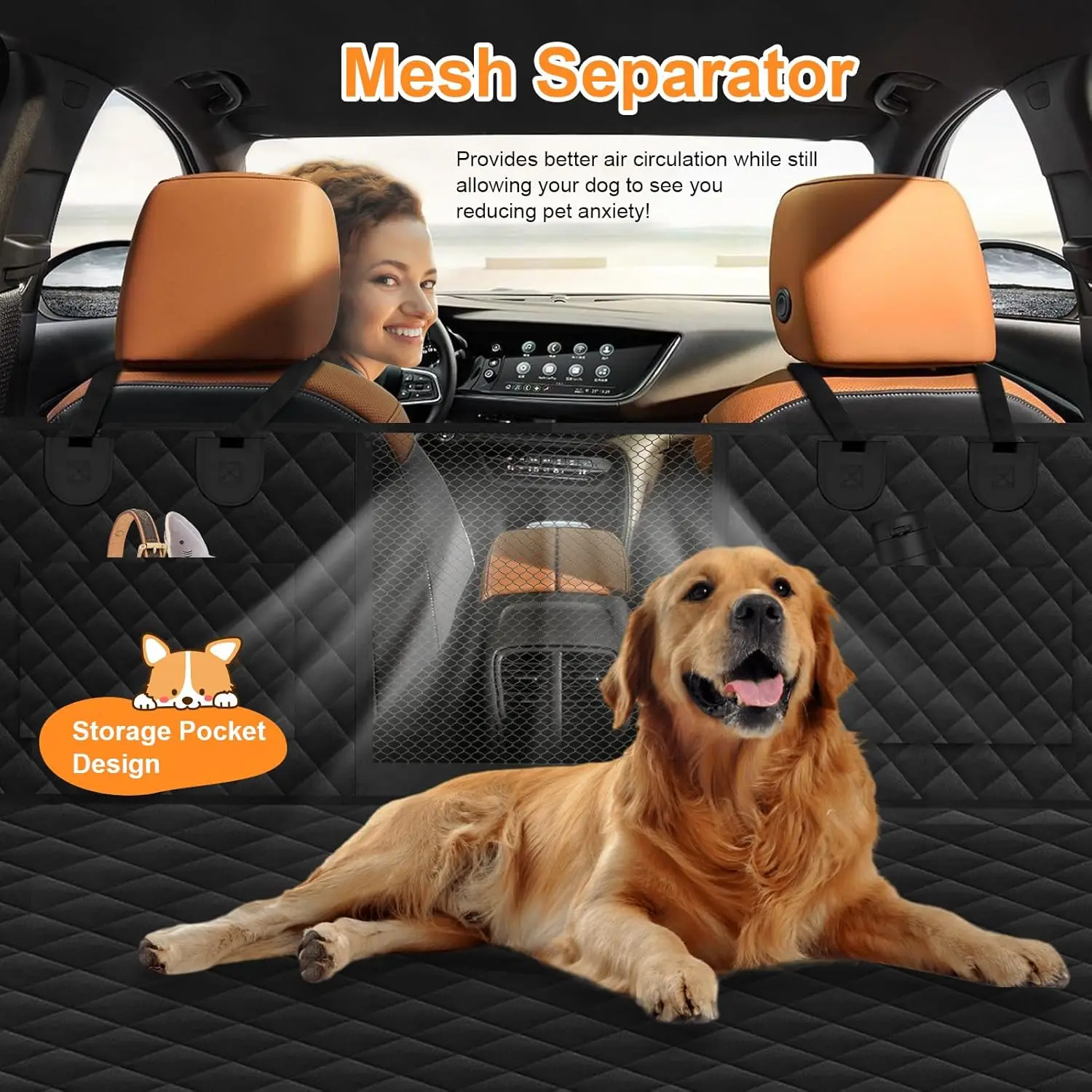 Funda impermeable extensor de asiento trasero para perros