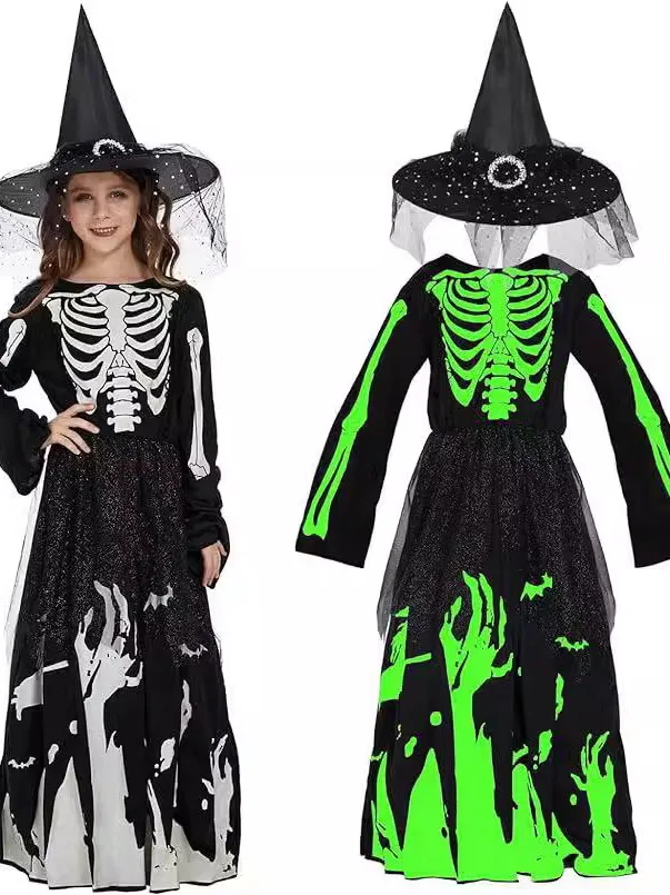 

Halloween Women's Skeleton Death Skull Night Light Dress Ethnic Stage Costume Chinese Manufacturer No Brand Registered