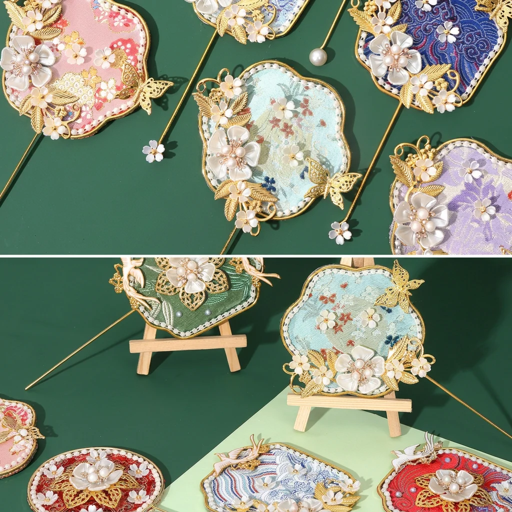 Song Brocade Mirror Elegant Chinese Brocade Handmade Fan Interactive Diy Craft Kit For Team Building Art Activities Event