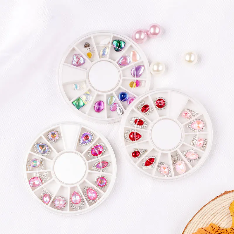 New High Quality 12 Grid Round Box Mixed Nail Art Rhinestone Jewelry DIY Nail Art Decoration Accessories