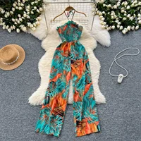 2024 New Summer Sexy Bohemian Leaf Print Jumpsuits Women Sleeveless Sexy Long Jumpsuit Mujer Casual Holiday Beach Rompers - Image 6