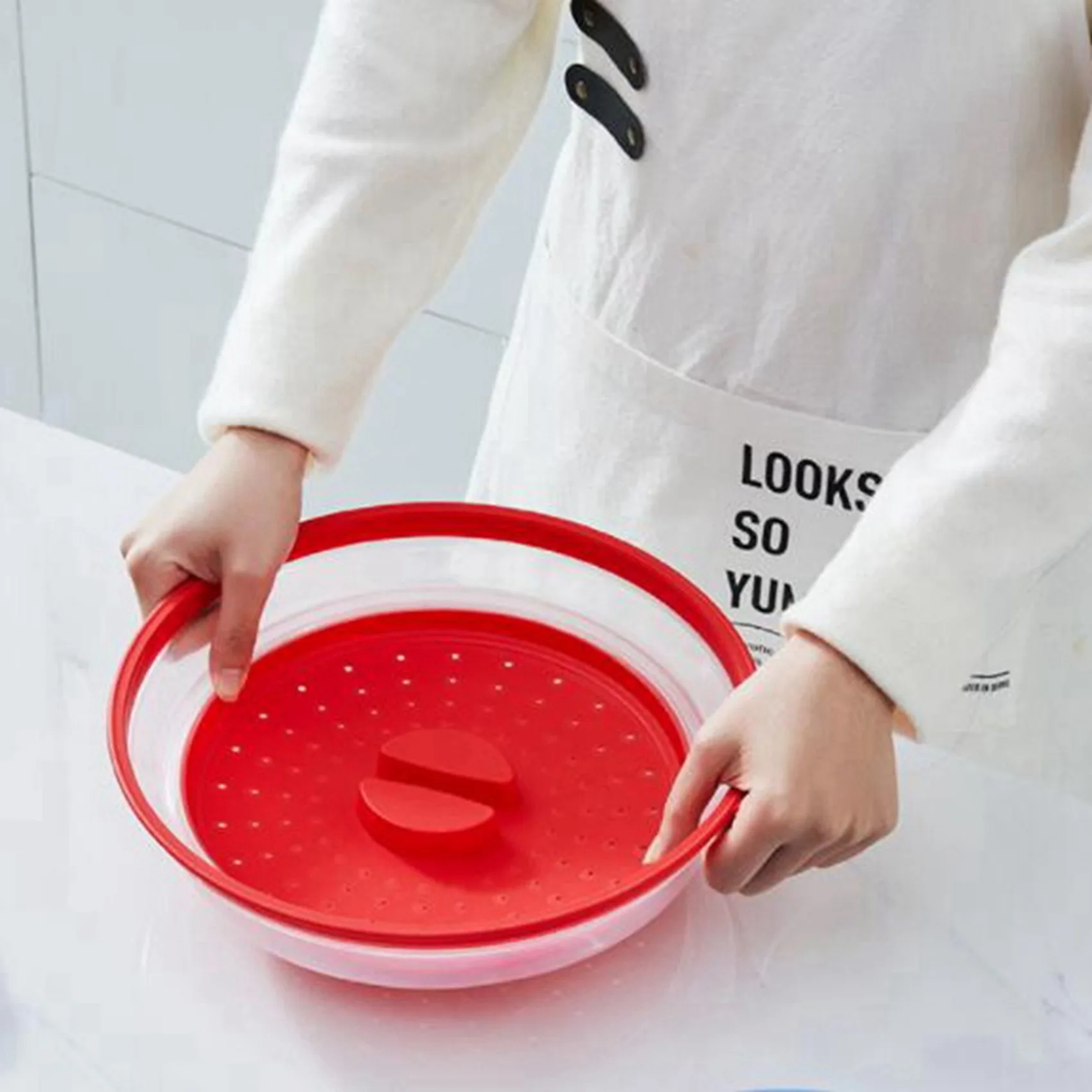 ABKJ-2X Collapsible Microwave Splatter Cover, Microwave Trays Food Cover With Lids(Red)