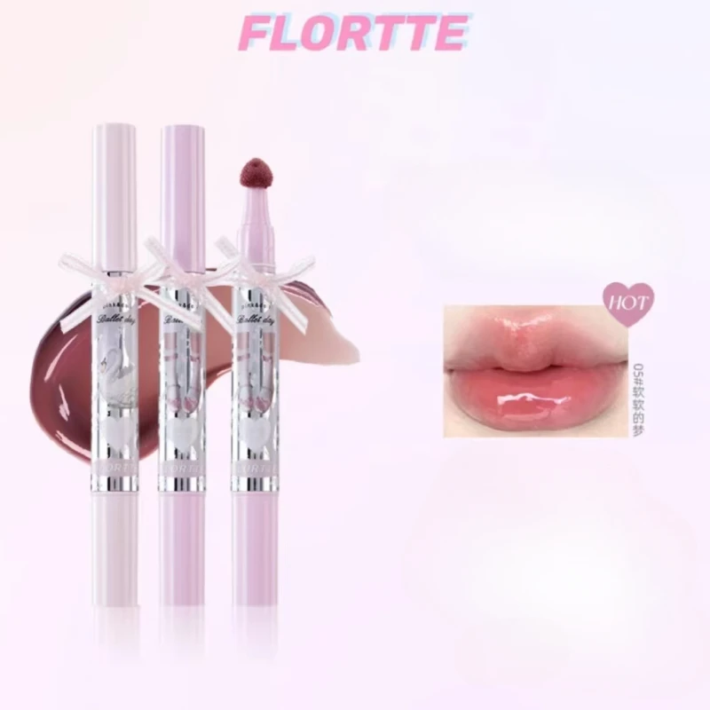 

FLORTTE Little Bow Series Cosmetics Film Forming Mirror Lip Gloss Non Stick Cup Plumper Natural Long Lasting Moisturizing Makeup