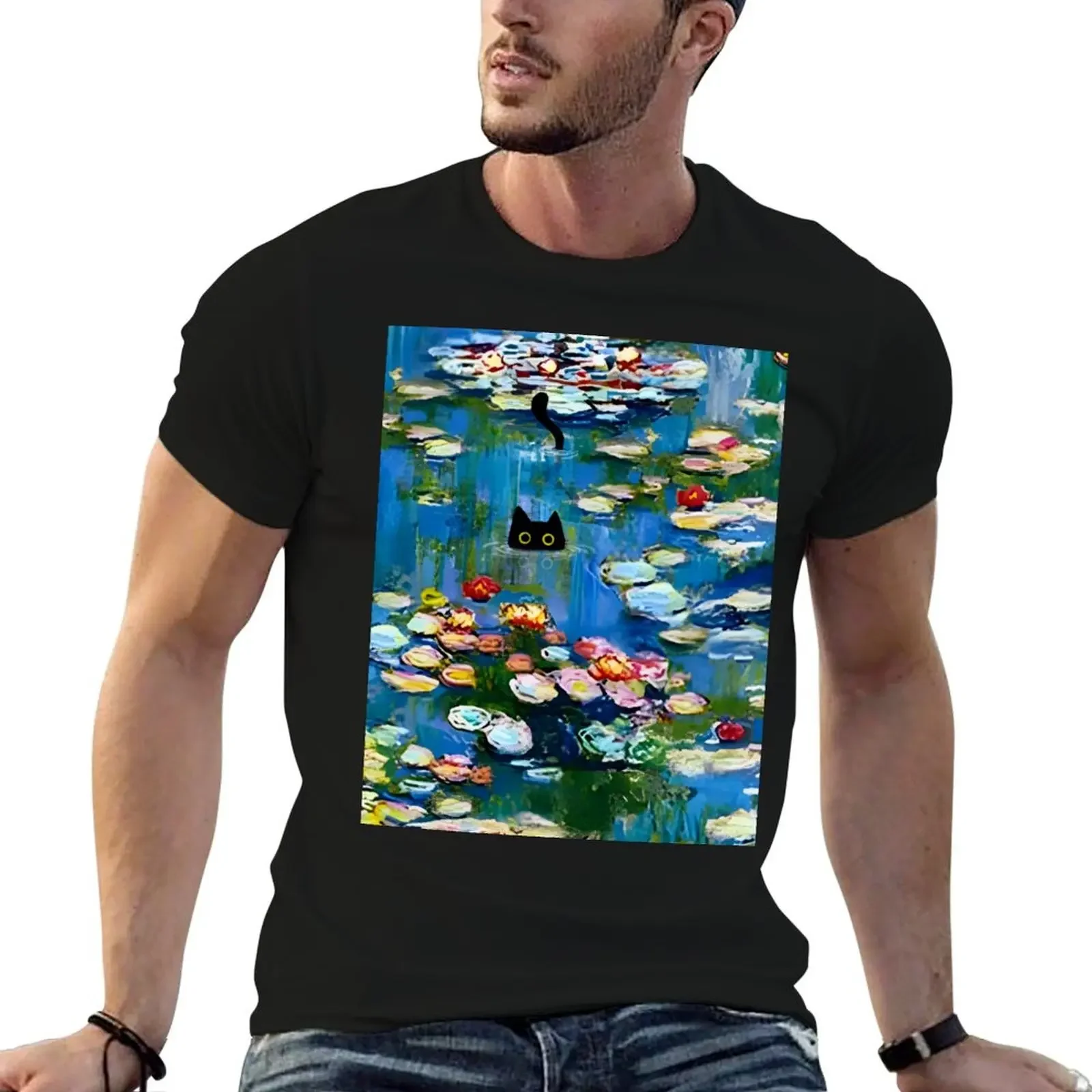 Cat Monet Waterlily T-Shirt cute clothes Aesthetic clothing plus size clothes t shirts for men cotton