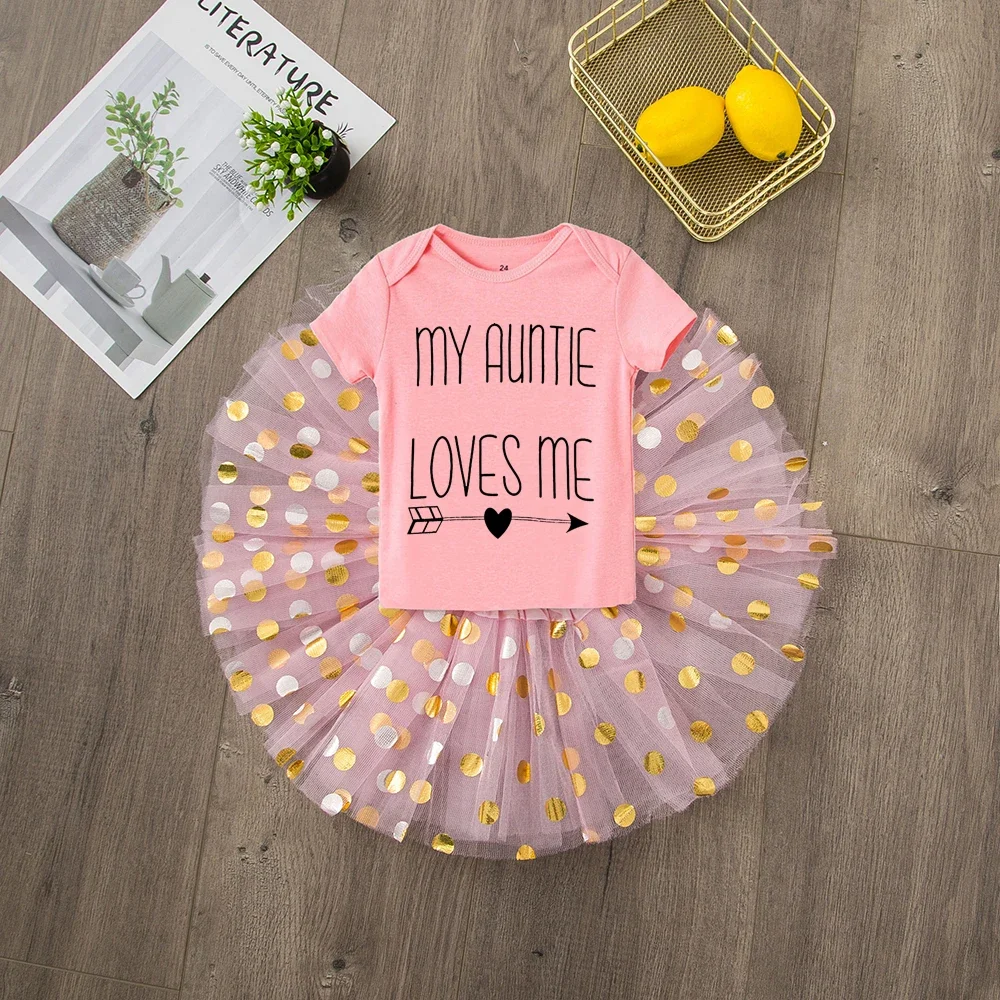 My Auntie Loves Me Baby Girl Clothes Tutu Fluffy Toddler Party Outfits Infant Clothing Sets Newborn Baby Shower Gift