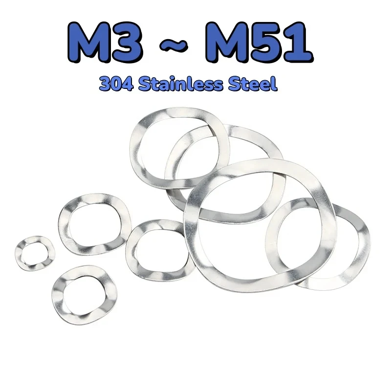 304 Stainless Steel Three Wave Crest Wave Washer Spring Gasket M3 M4 M5 M6 M8 M10 to M51 Fastener