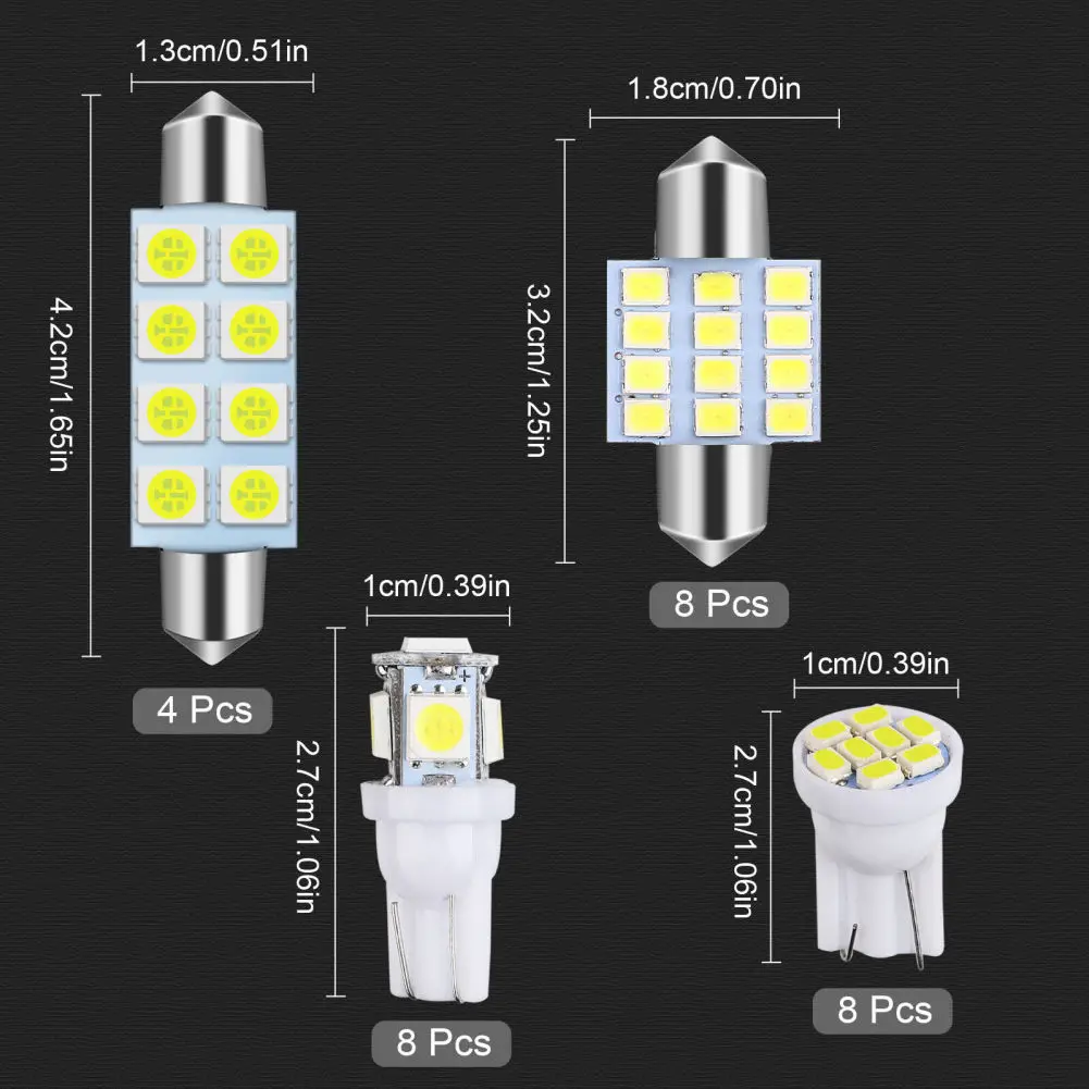 28pcs Led Interior Light Bulbs Kit T10 31mm 42mm 6000k Dome License Plate Lamp Bulb Car Trunk Replacement Parts