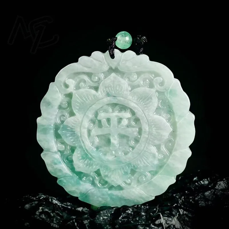 Natural Real A Emerald Ice Seed Lotus Flower Peace Brand Pendant Jadeite Necklace Jewelry Charm Designer Luxury Vintage Women