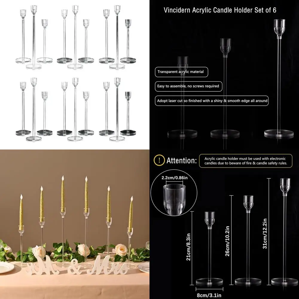 

Набор прозрачных акриловых подсвечников для свадьбы, Дня святого Валентина и столовой - 18 шт. в комплекте