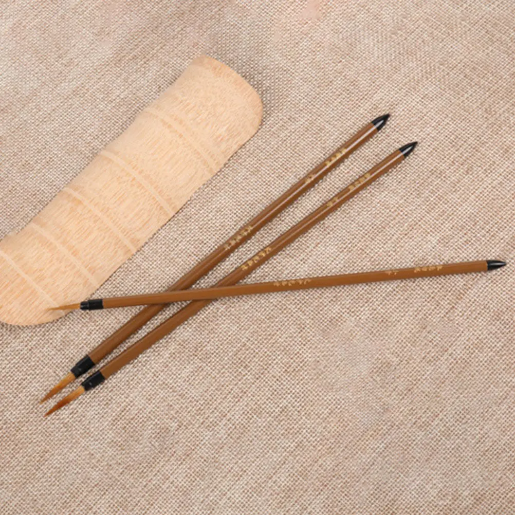 3Pcs Fine Detail Line Drawing Pens Wolf Hair Tip Wooden Handle for Sketching Painting Portraits Watercolor Oil Art School