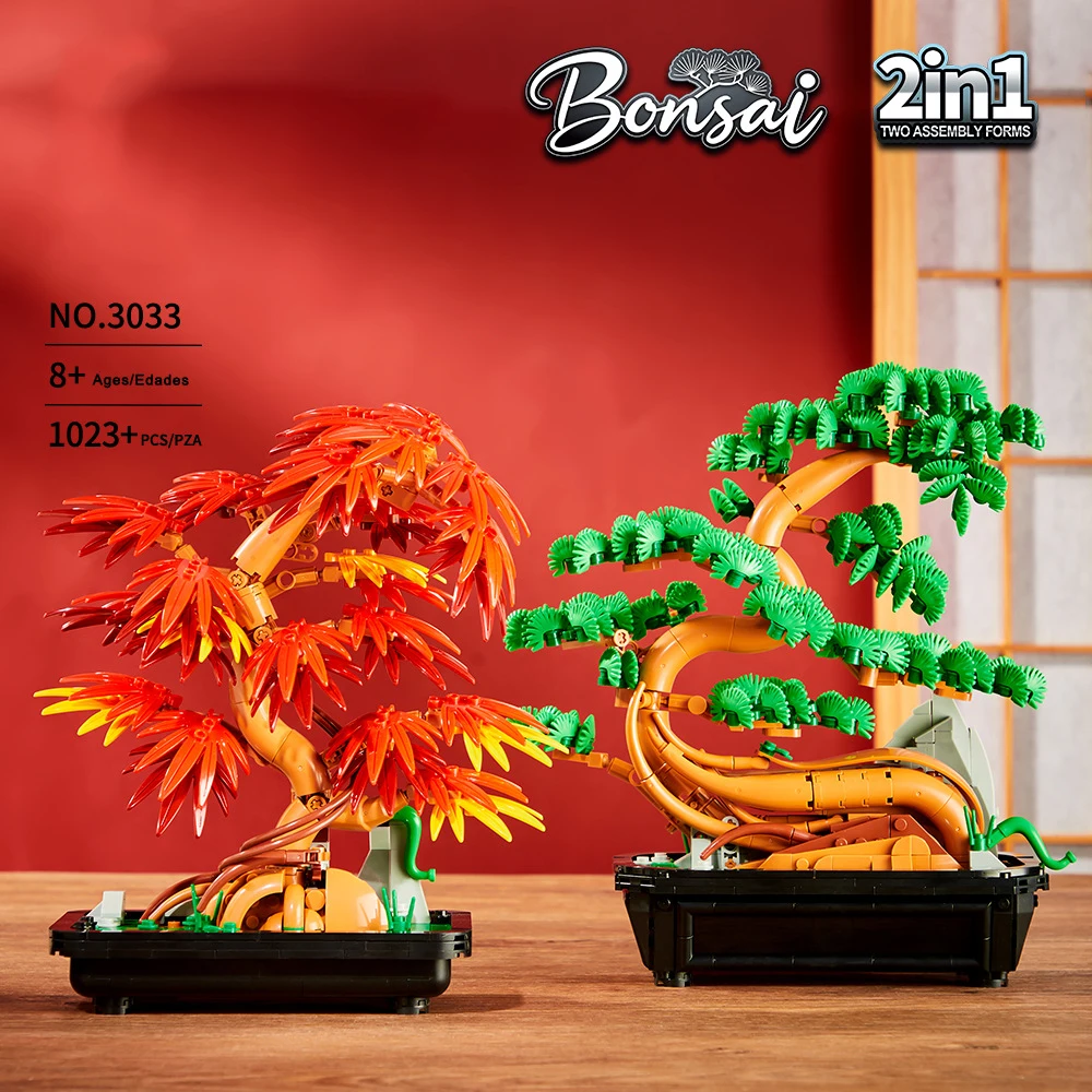 iDEA Maple Leaf Welcoming Pine 2 Modes Building Block Construction Model DIY Brick  Potted Plant Toys Collection For Kids Gifts
