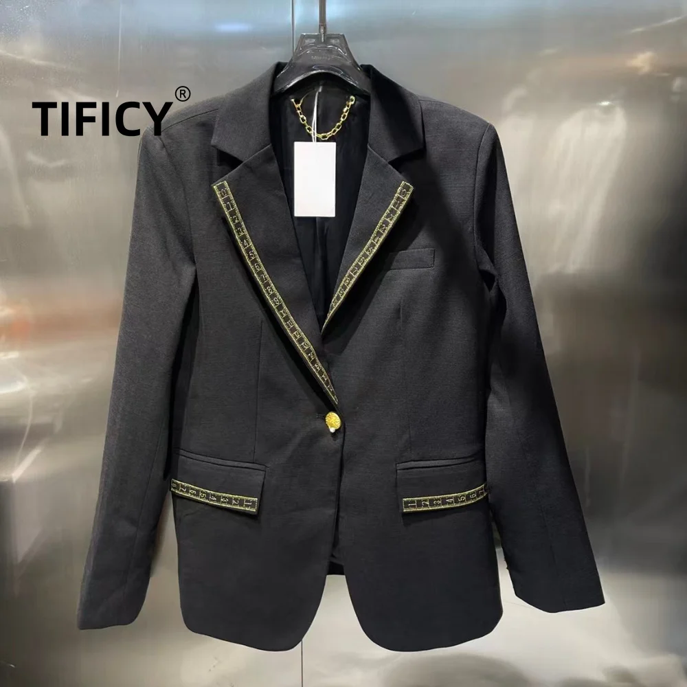 

High Street Blazers Women's Autumn Long Sleeved Jacket with Elegant Temperament Slim Fit Versatile Slim Suit Jacket