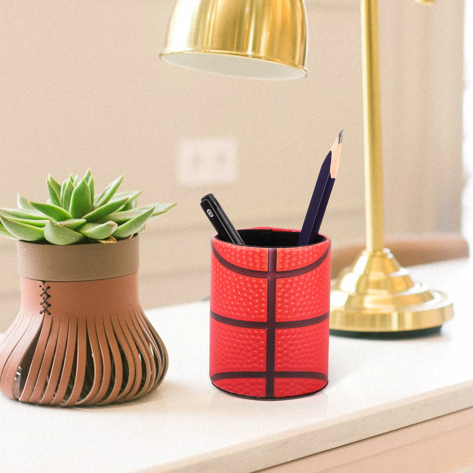 

Retro 1Pc Pu Pen Holder Desk Stationery ganizer Brush Makeup Storage Vanity Decorative Cup Home Office Storage