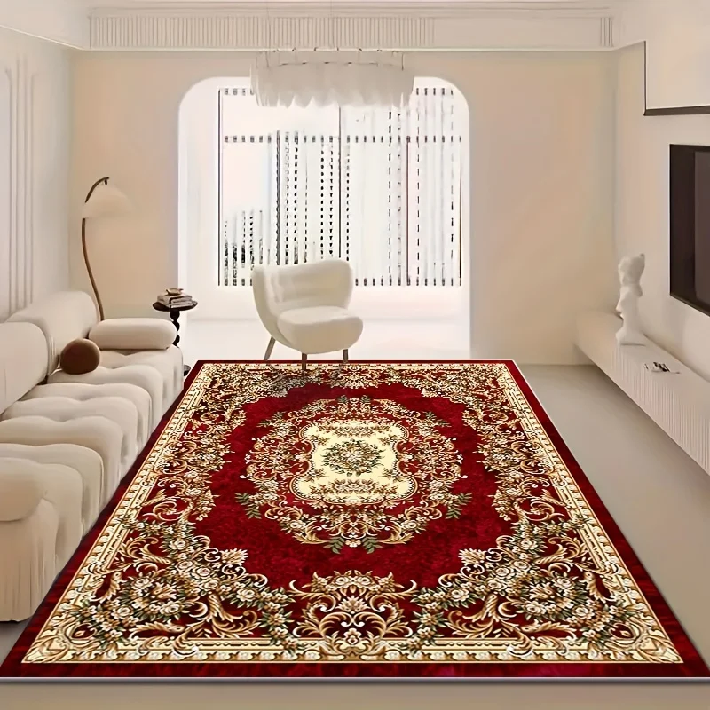 

Non-slip soft boho mat: retro red Persian, non-shed, easy-care, washable, pet-friendly.