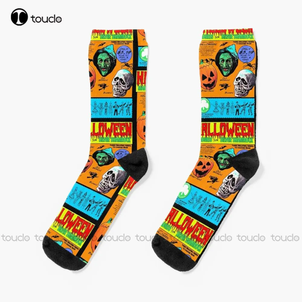 Halloween Madness From Silver Shamrock Socks Youth Black Soccer Socks Christmas New Year Gift 360° Digital Printing New Popular