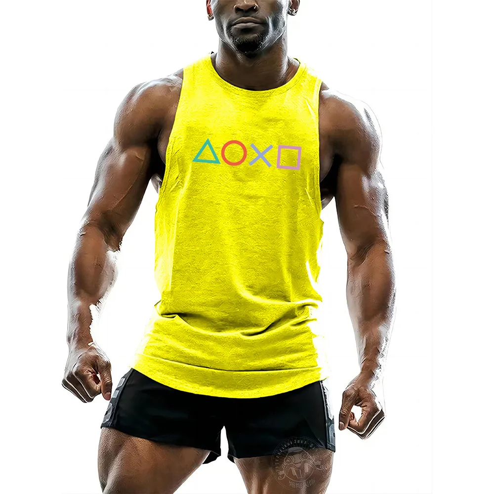 Quick drying and breathable 2D printed men\'s sleeveless shirt, outdoor sports gym printed multi-color minimalist top Fnaf