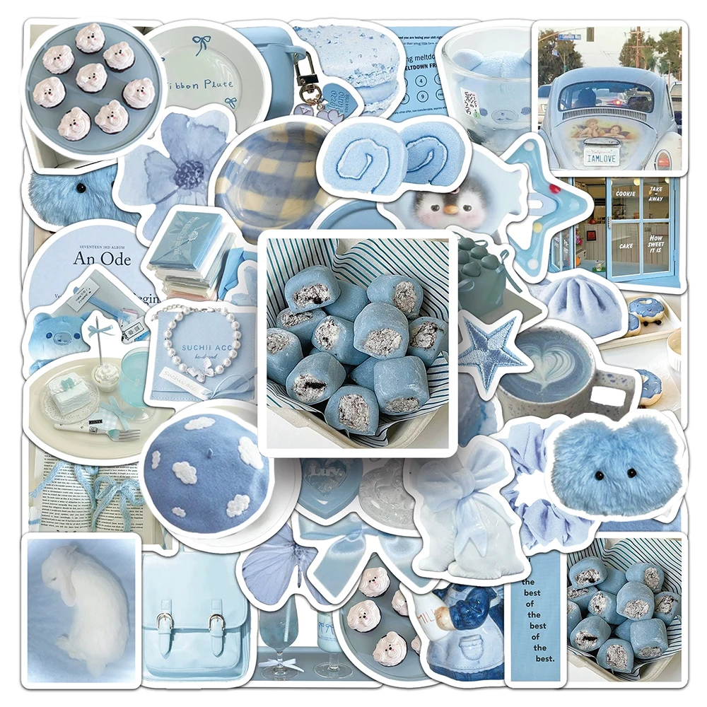 10/30/50 stücke Nette INS Stil Blau Kunst Ästhetische Aufkleber Kreative Cartoon Aufkleber DIY Wasser Flasche Notebook Telefon abziehbilder Verpackung